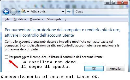 Disabilita Controllo Account Utente Vista